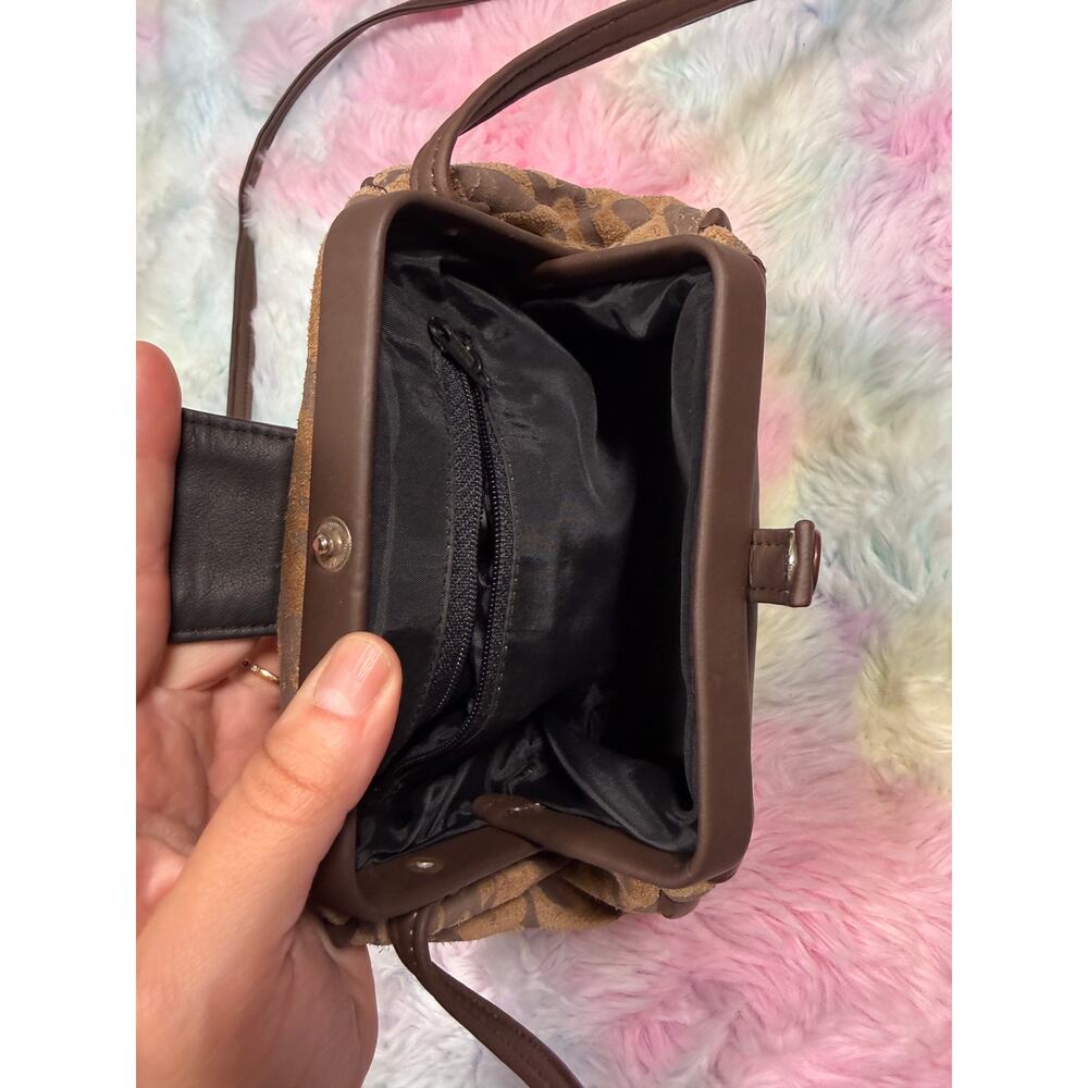 Vintage Brown Suede Camo Print Shoulder Bag Small Y2K Purse - Picture 10 of 13